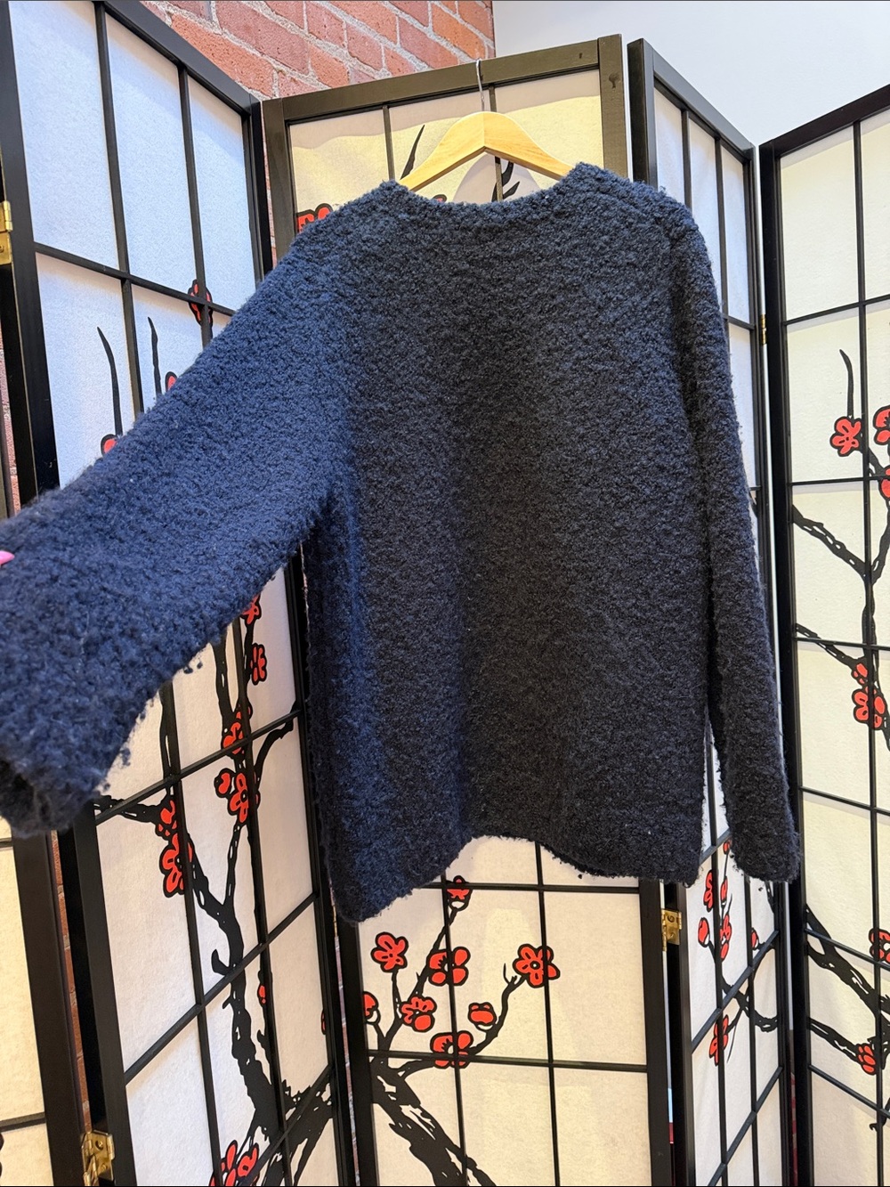Zara Dark Navy Bouclé Crewneck Sweater - Picture 4 of 4
